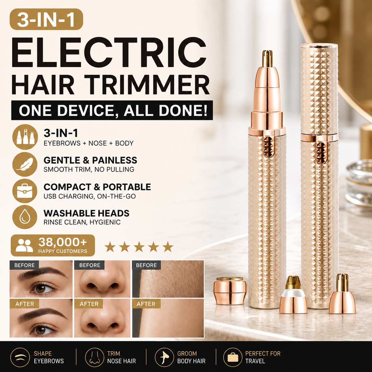 Revéra™ GlowEdge 3-in-1 Precision Trimmer & Hair Remover