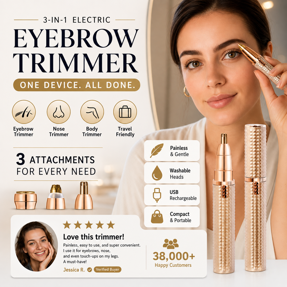 Revéra™ GlowEdge 3-in-1 Precision Trimmer & Hair Remover